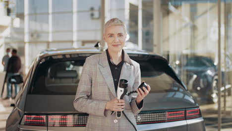 woman charging an electric vehicle