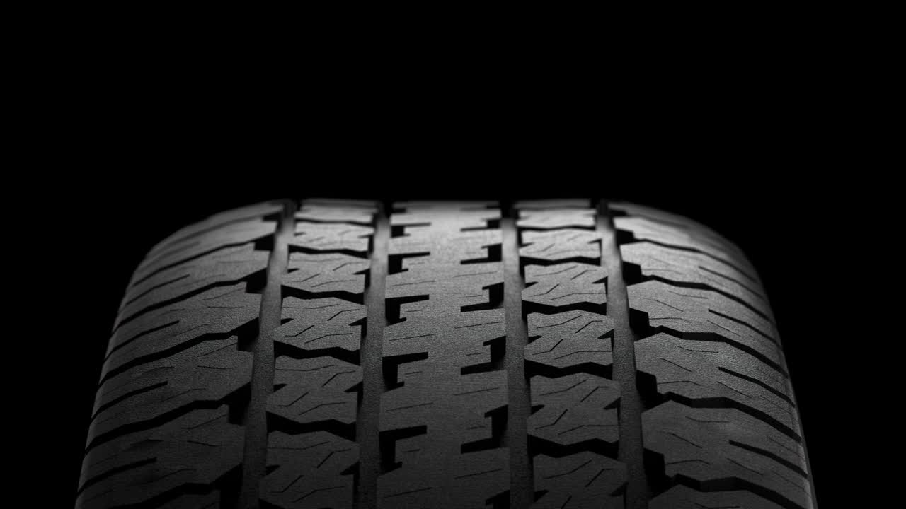 Close up on a black car tire in motion. 4K Animation Render