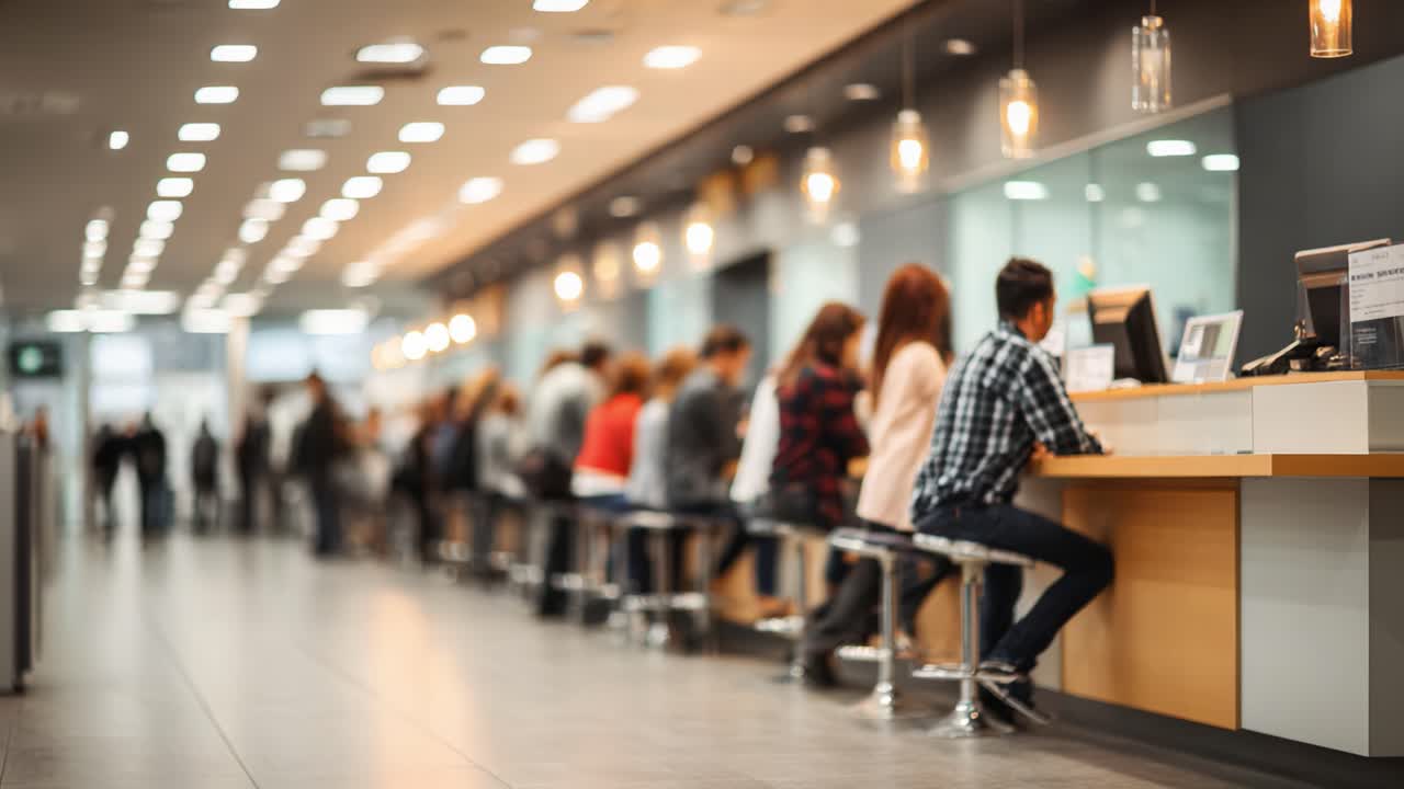 A Bustling Space: Capturing the Dynamic Atmosphere of a Modern Workspace with Individuals Engaged in Various Tasks at Workstations