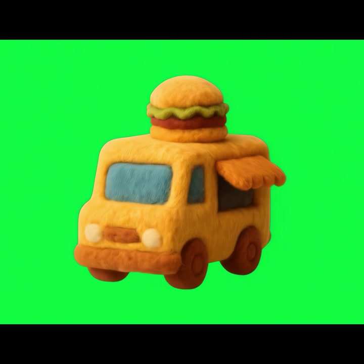 Claymation Burger Food Truck Rotating on Green Screen
