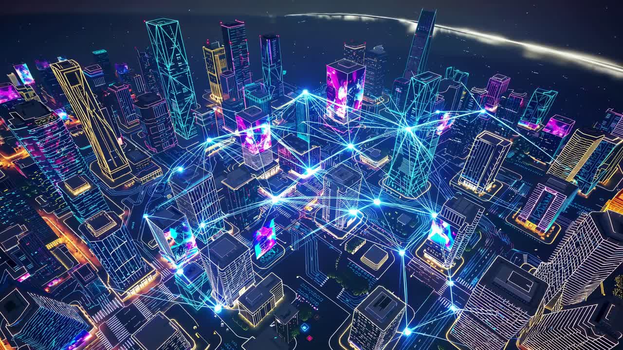 red de la ciudad futurista por la noche