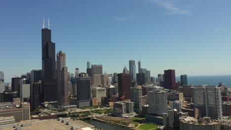 aerial view of chicago skyline in summer