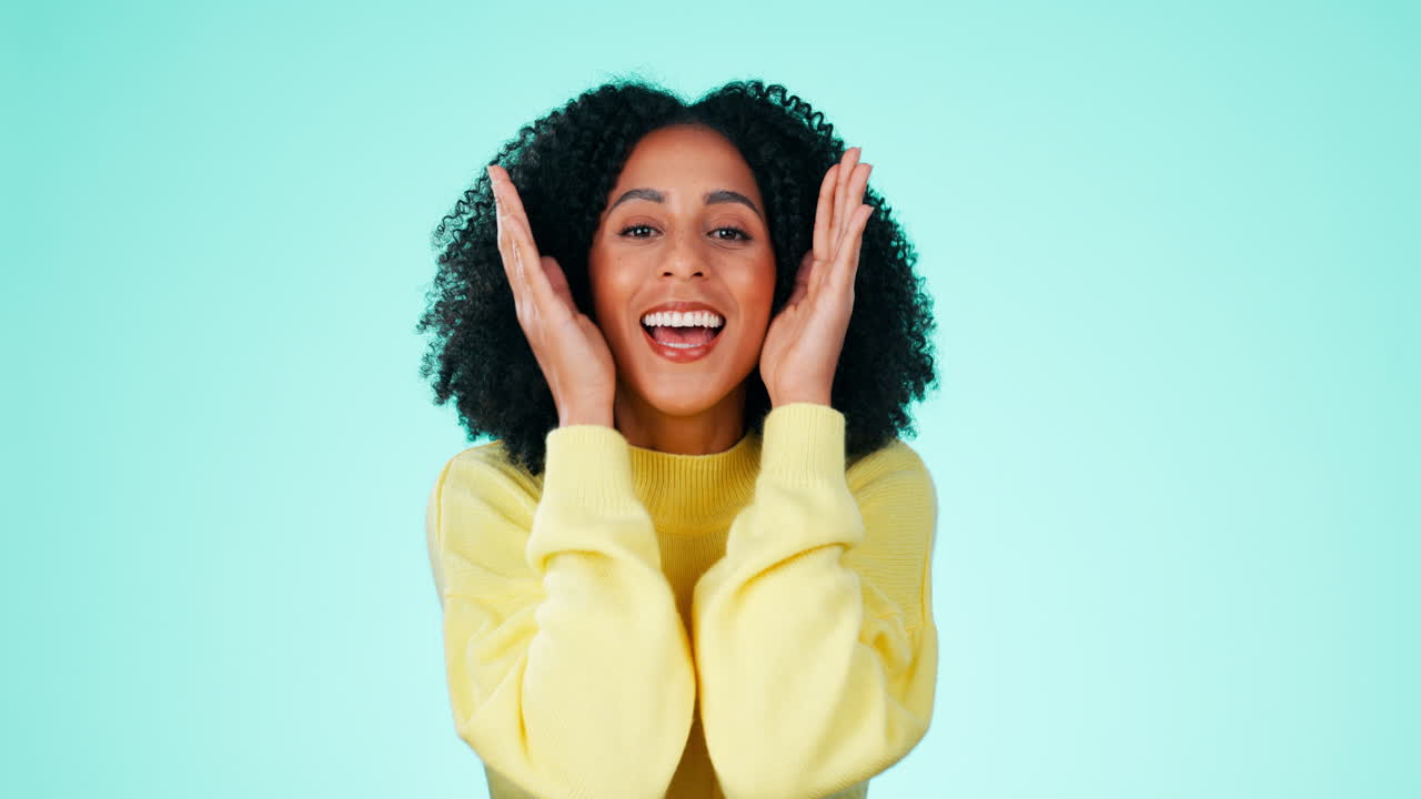 Black woman, face and peekaboo surprise for fun