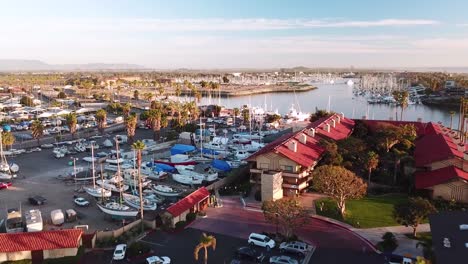 aerial over suburban southern california sprawl harbor and condos near ventura california