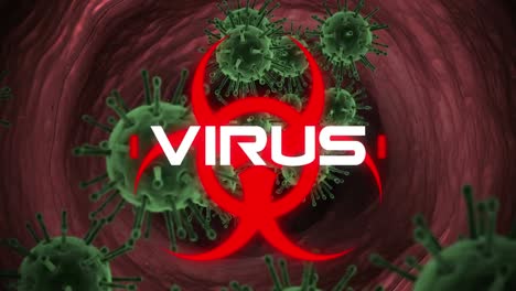Hazard sign with Virus text against throat model