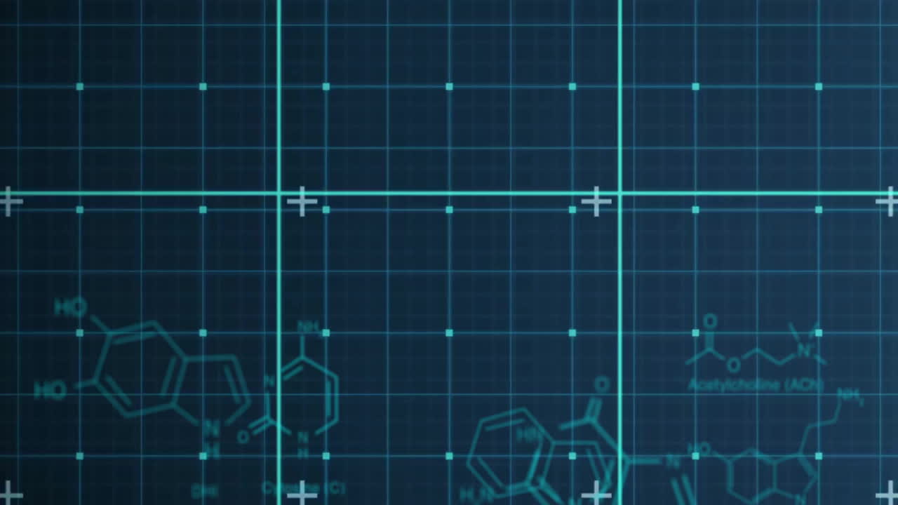 파란색 배경에 데이터 처리 및 화학 공식의 애니메이션