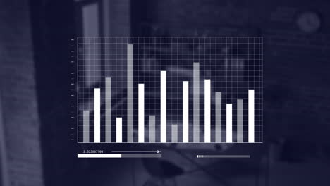 Animation-of-data-processing-and-diagrams-over-empty-office