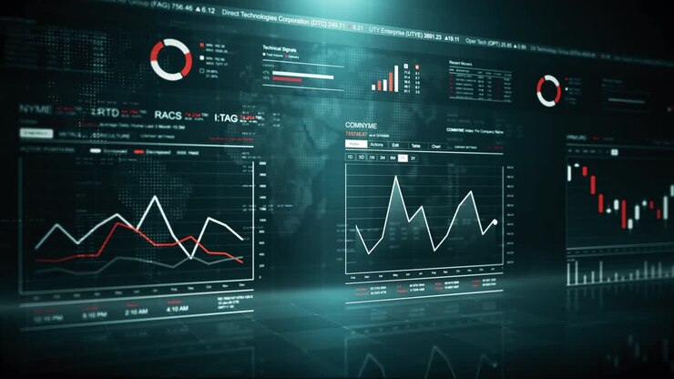High technology interface background for stock market information. Seamless loop.