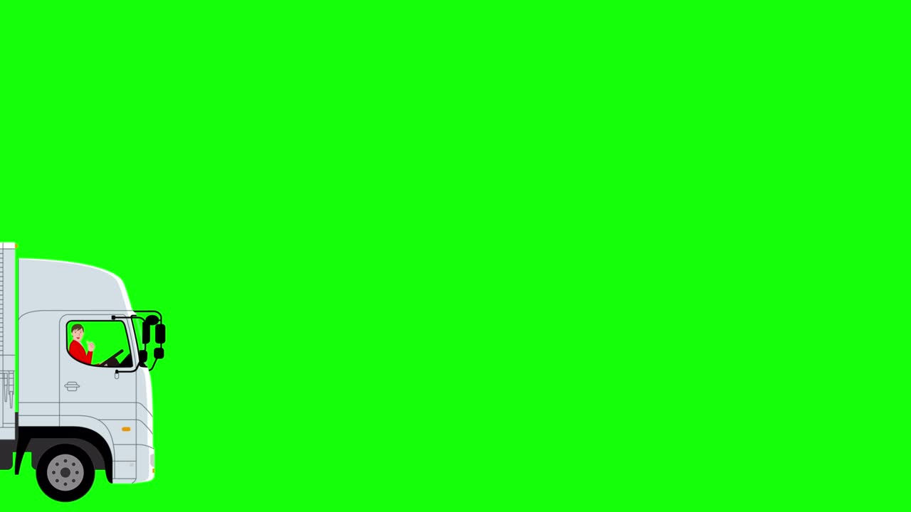 male driver driving a heavy truck, greeting and starting.Illustration video