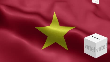 las papeletas de votación vuelan a la caja para la selección de vietnam - caja de votación frente a la bandera