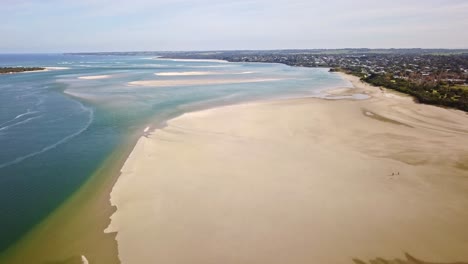 Aerial-footage-over-sand-bars-and-Andersons-Inlet-near-Inverloch,-Victoria,-Australia