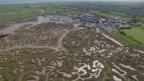 tollesbury marshes and marina in essex, united kingdom - aerial drone shot