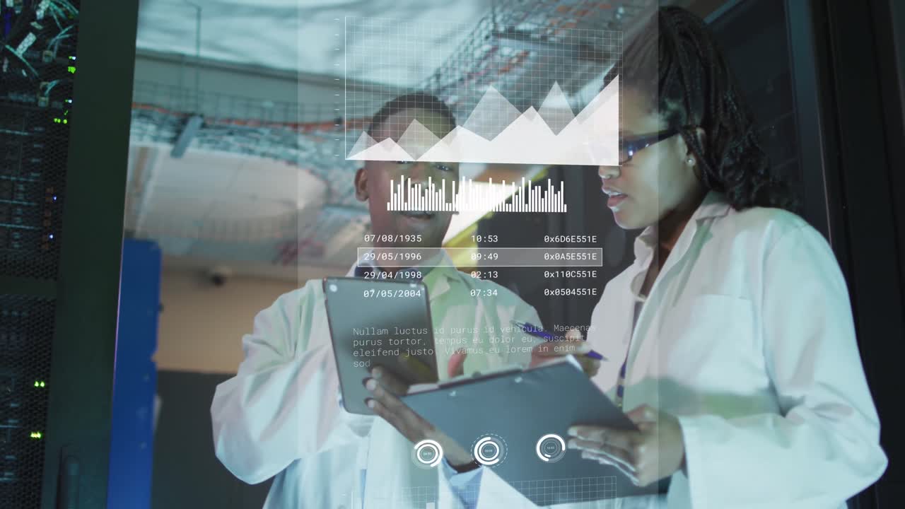 animación del procesamiento de datos en diversos ingenieros informáticos y servidores informáticos