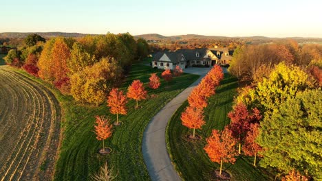 aerial reveal of large modern home in rural usa