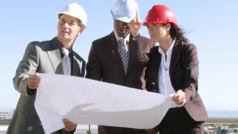 three architects talking and exchanging their opinions
