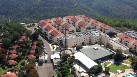 aerial view of residential complex in mountains