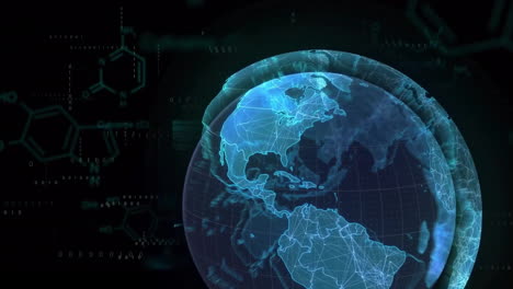 Animación-Del-Globo-Y-Procesamiento-De-Datos-Sobre-Fondo-Negro