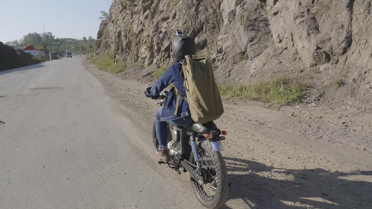 Motorcycle Driver Riding In Countryside, Video In 4K