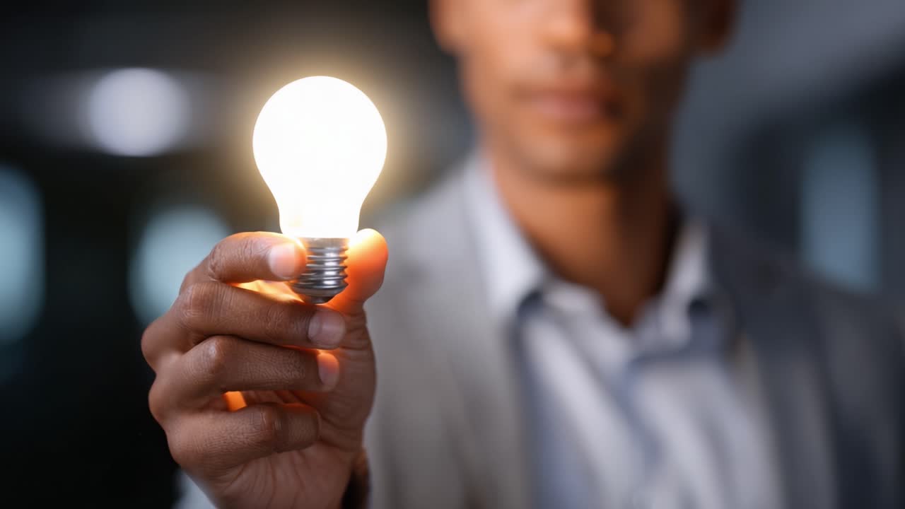 A person holding a glowing light bulb symbolizes innovation, creativity, and new ideas, showcasing the power of bright concepts and inspiration in modern thinking