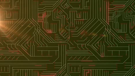 animación de una placa de circuito de computadora con luces brillantes y procesamiento de datos