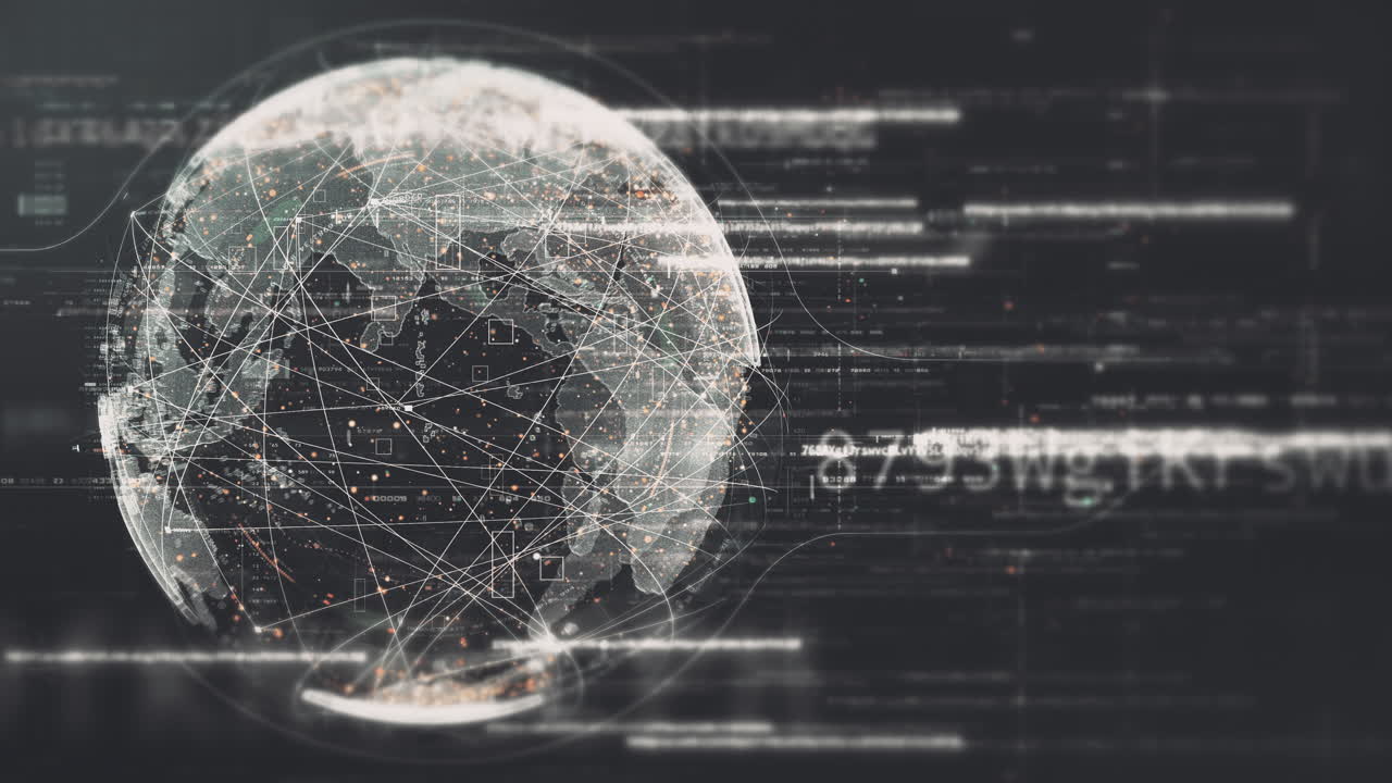 Futuristic digitally generated holographic planet Earth in a loop 360 degree rotation for head up display and user interface design