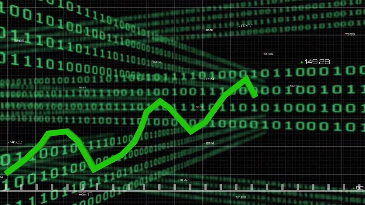 gráficos verdes que se mueven contra el procesamiento de datos