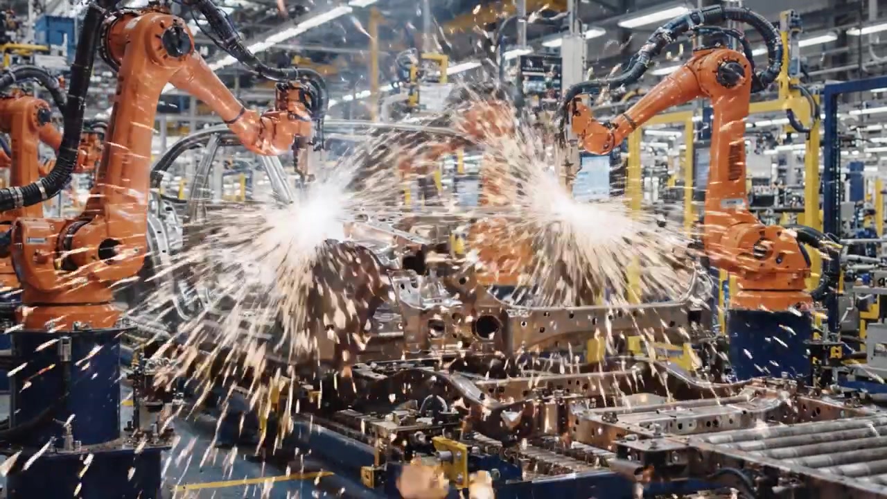 Montagem Robótica Avançada na Fabricação Automotiva: Um Visual Progressivo de Robótica de Precisão em Ação em um Ambiente de Fábrica de Última Geração