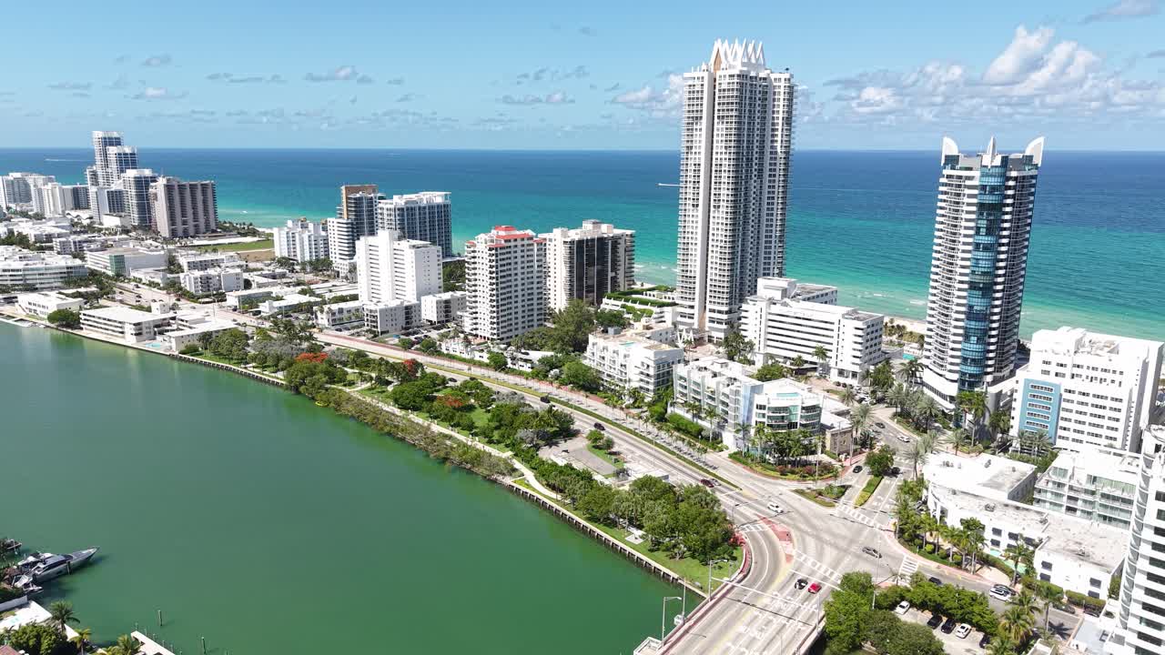 Miami Beach, Florida USA. Drone Shot of La Gorce and North Beach District, Traffic and Buildings
