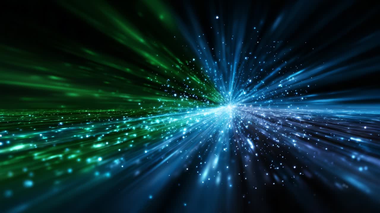 A Stunning Display of Light and Energy Captured in Two Frames: A Cosmic Journey Through Vibrant Colors and Dynamic Patterns, Featuring Brilliant Blue and Green Specks of Light Radiating Through the Darkness