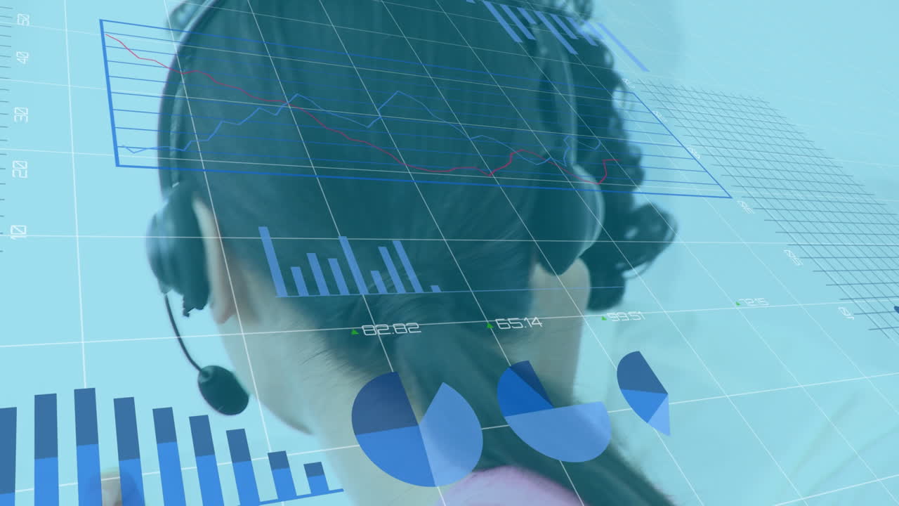 animación de gráficos financieros y datos sobre consultora asiática