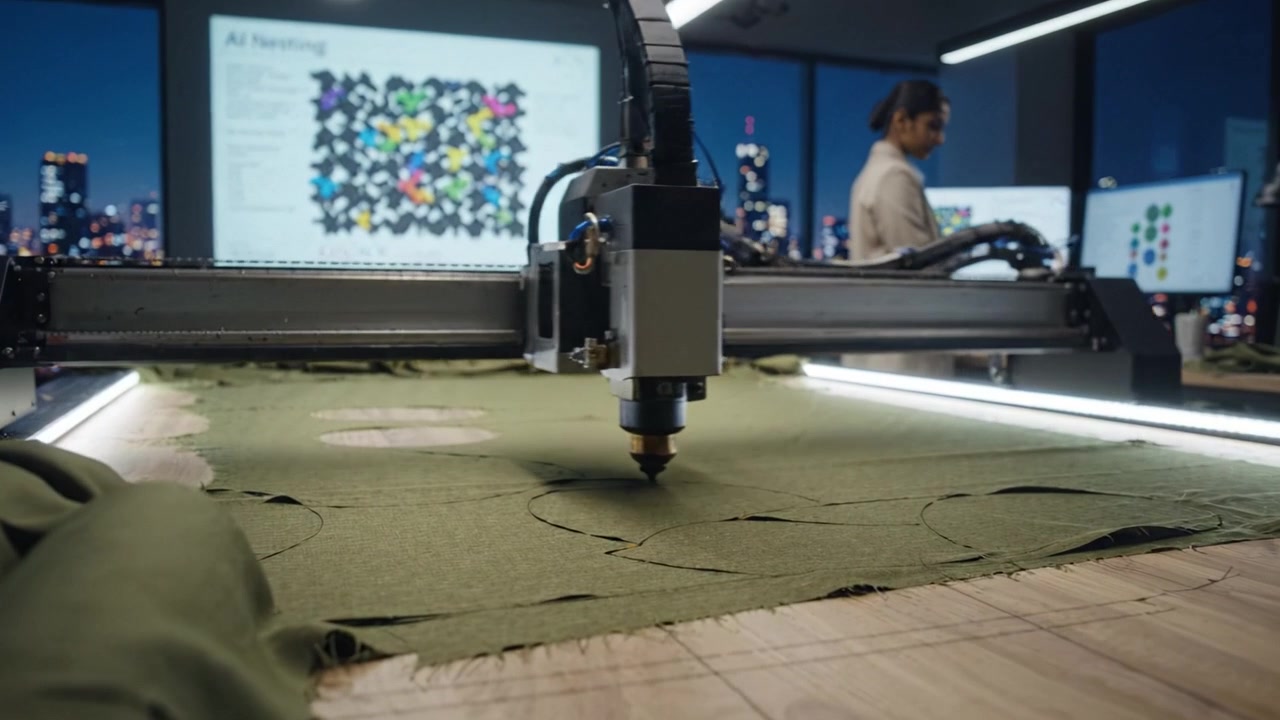 Inovações Tecnológicas no Corte de Tecidos: Uma Análise Aprofundada de Processos Impulsionados por IA para Fabricação Têxtil Eficiente à Noite em um Espaço de Trabalho Moderno