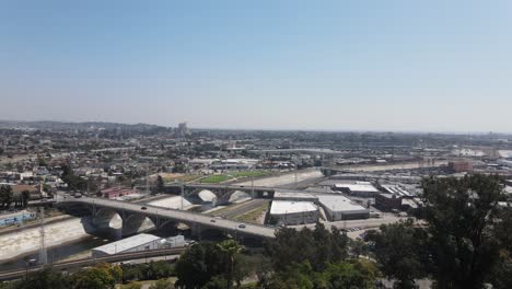 Aerial-view-of-palm-trees-in-LA