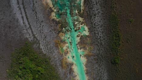 Los-Rapidos-de-Bacalar,-beautiful-tropical-lagoon-in-Mexico,-aerial-top-down