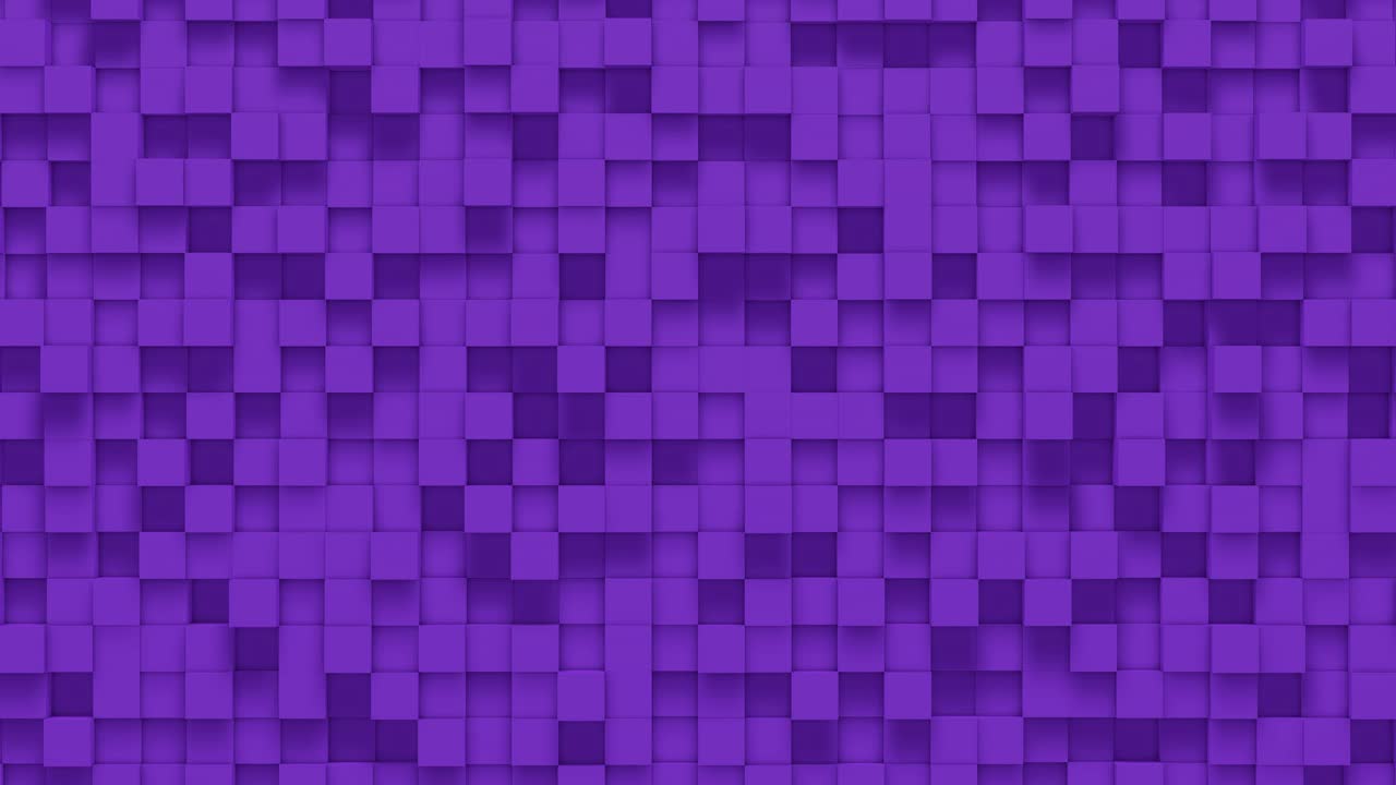 cubo de caja pequeña púrpura fondo geométrico aleatorio. ilustración de mosaico de píxeles cuadrados abstractos. fondo de bloque de tierra. diseño fractal de fantasía. arte digital. bucle de animación 3d de 4k