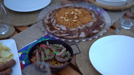 view of a egyptian lunch, close up shot, high angle shot