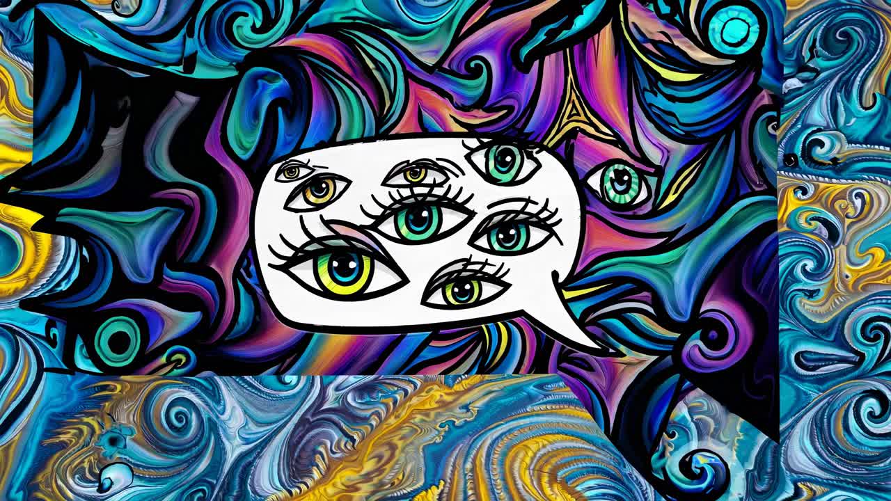 Multi-Eyed Thought Bubble in Psychedelic Abstract Art