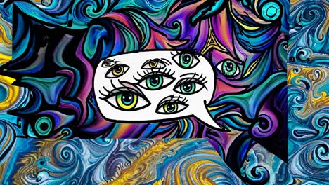 multi-eyed thought bubble in psychedelic abstract art