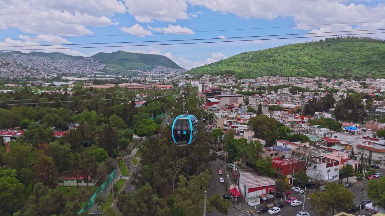 Longest cable car in the world in Mexico City. Static view