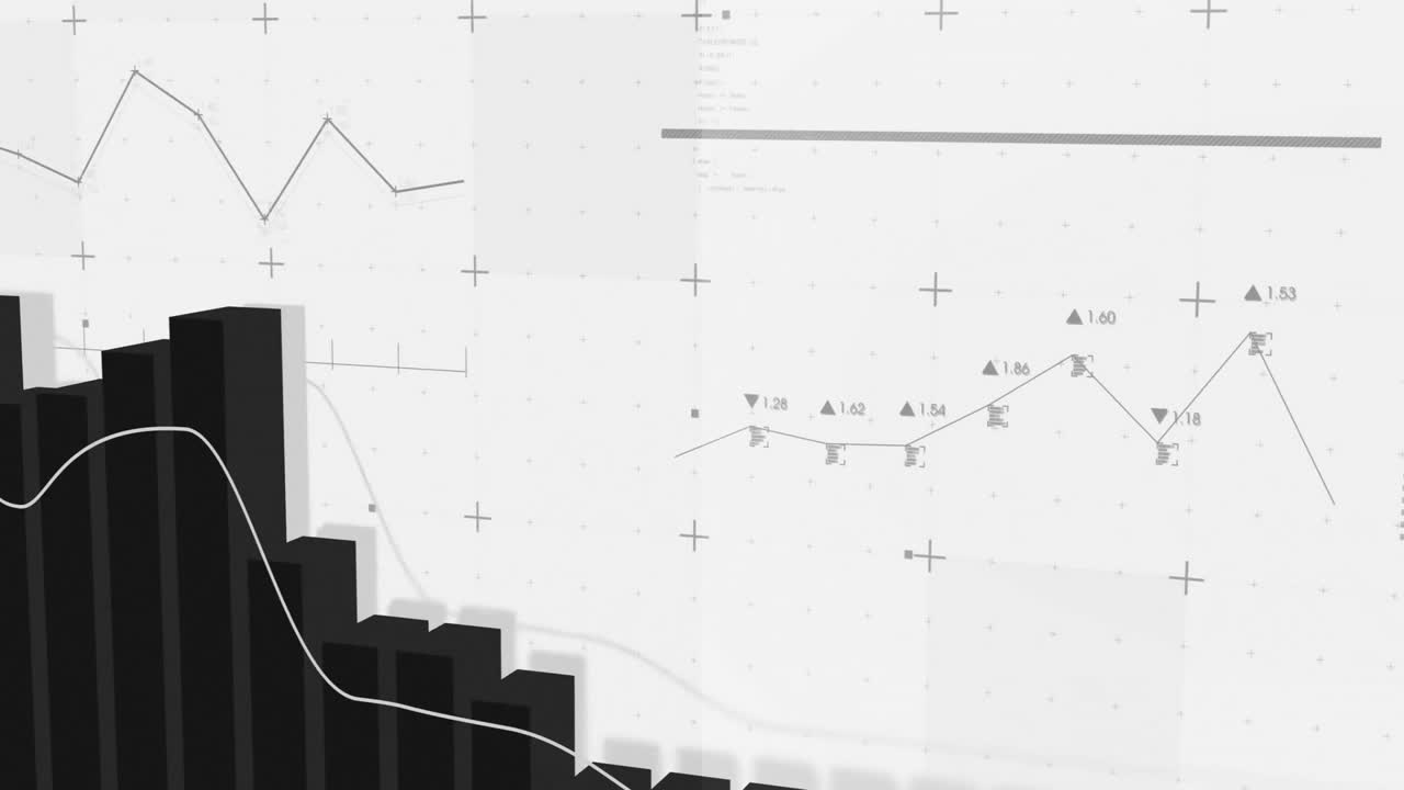 animación del procesamiento de datos y diagramas sobre fondo blanco