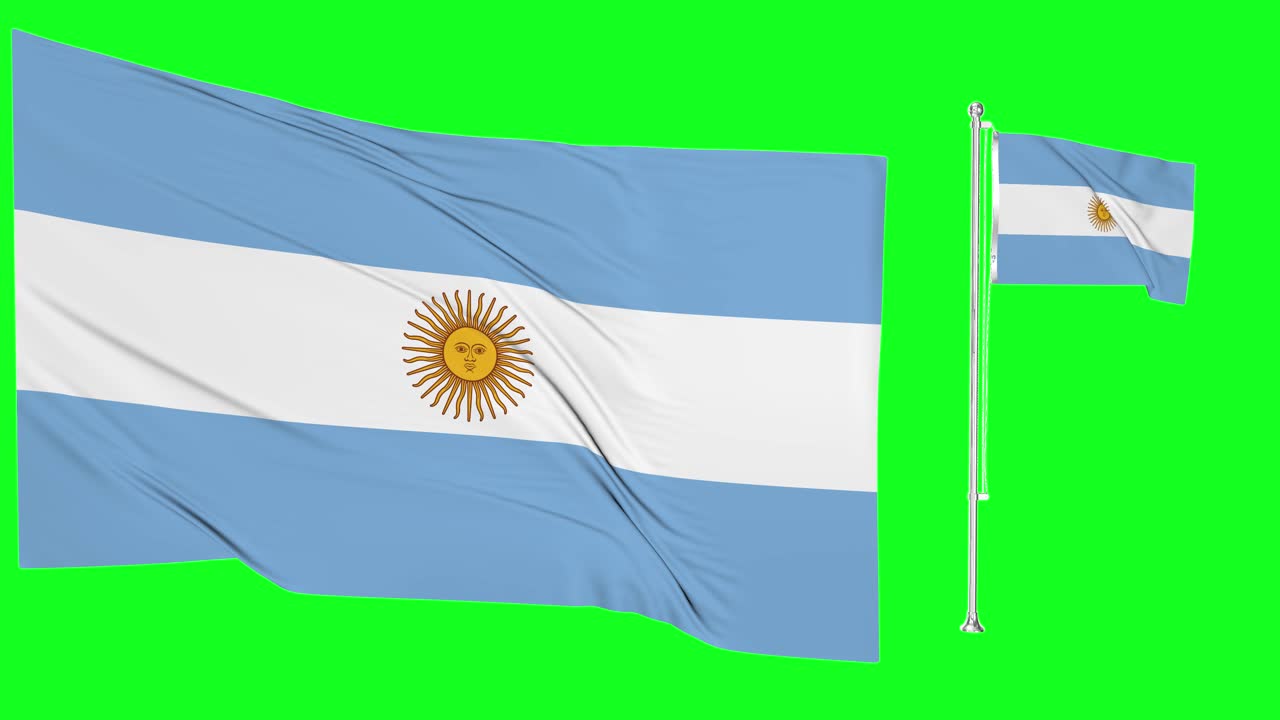 pantalla verde ondeando la bandera argentina o el asta de la bandera