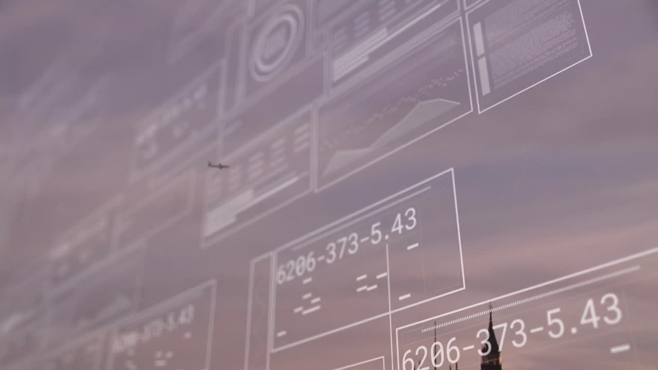Animation of data processing over london cityscape
