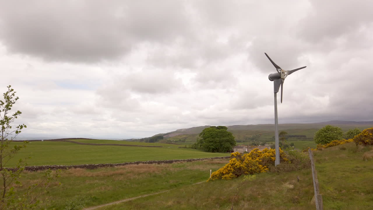 A small wind turbine in a rural location at Leonards Crag North Stanmore Cumbria