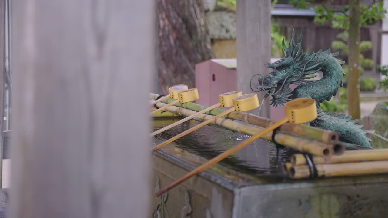 Hand Purification Chozuya, Slow Reveal Shot of Ablution Ceremony Station