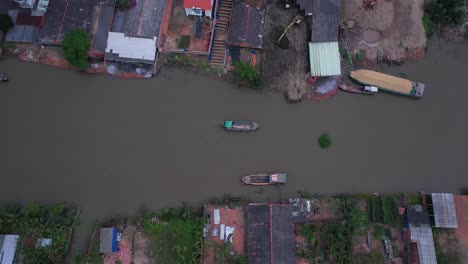 aerial view of brick kilns and canal in vinh long in the mekong delta, vietnam