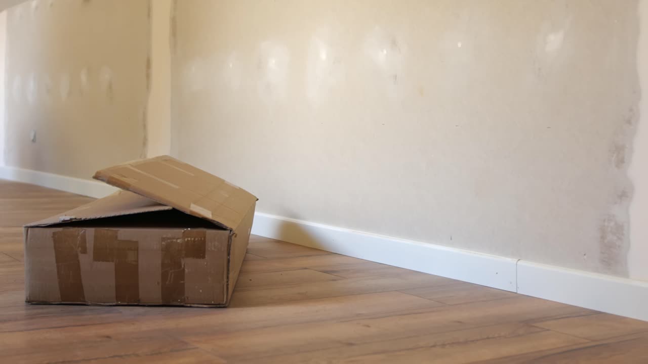 Empty Cardboard Box in a Room Under Renovation