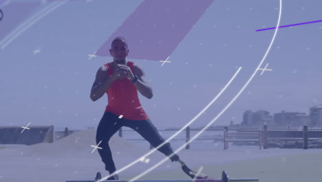 animación del alcance y el procesamiento de datos sobre un atleta masculino con cuchilla de correr haciendo ejercicio al aire libre