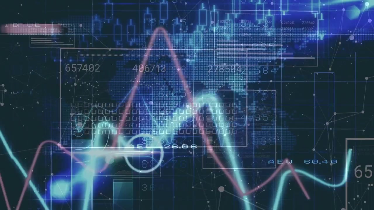 Animation of data processing on black background