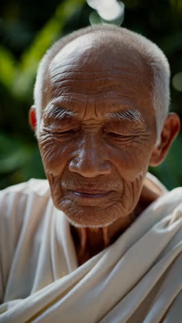elderly buddhist monk in meditation