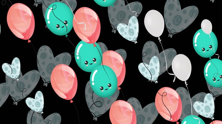 Animazione di numerosi palloncini blu e rosa su sfondo nero