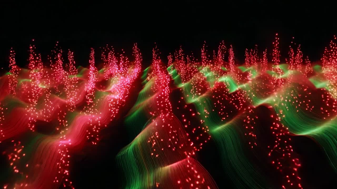 A Captivating Visual Symphony of Vibrant Red and Green Lights Dancing in a Dynamic Wave Pattern, Creating an Enchanting and Mesmerizing Aesthetic Display of Luminescence Against a Dark Background